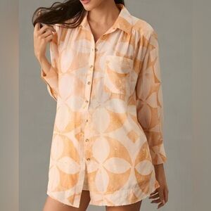 Anthropologie Pilcro Womens Boho Raw Hem Oversized Airy Button Down Shirt Size M